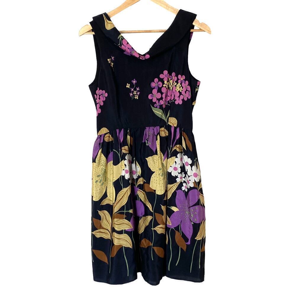 ANTHROPOLOGIE Corey Lyn Calter Floral Garden Retro Fit & Flare Dress, Size Small